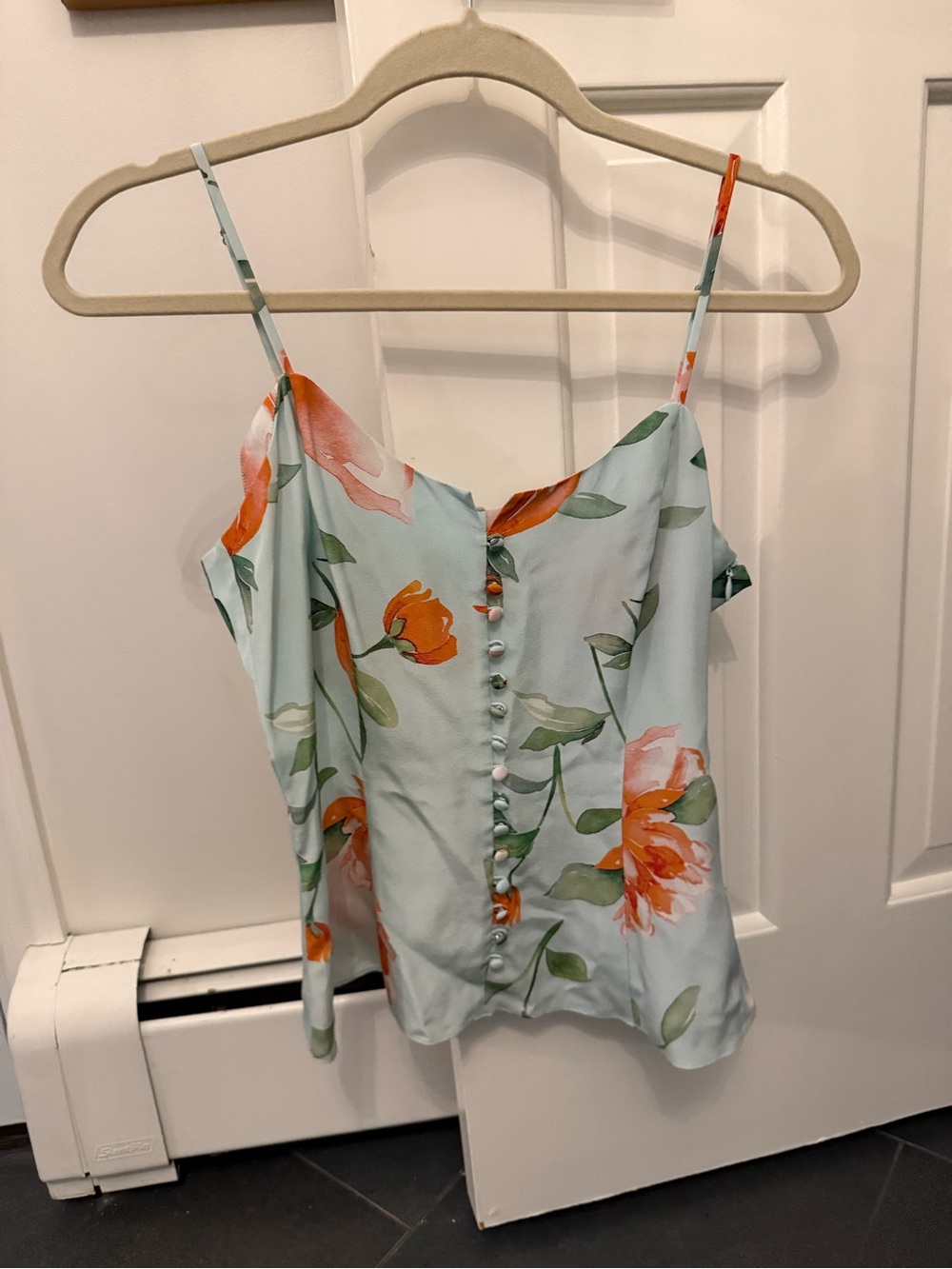 INTERMIX Light Blue Floral Button-Front Camisole with Orange Blooms